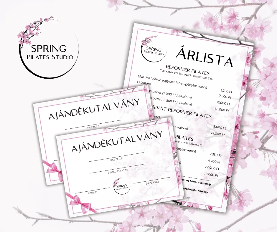 Pilates stúdió árlista és ajándékutalvány